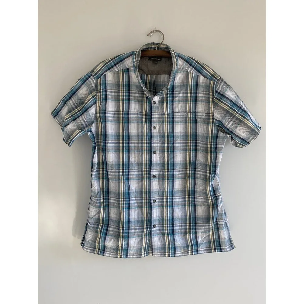 Mens Eddie Bauer Button Down Short Sleeve Plaid Shirt size XL - Picture 2 of 6